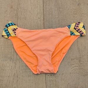 Gisela Peach Orange Bikini Bottom with Geometric Side Panels Size S